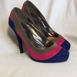 Blue and pink 4.5 inch pumps